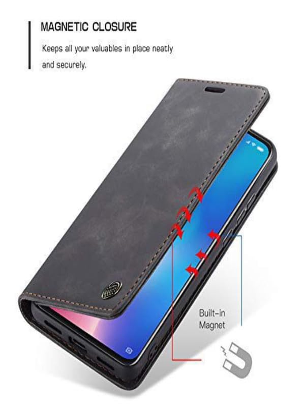 Image of Perkie Velvet Soft Faux Leather Wallet Flip Case Kick Stand Magnetic Closure Flip Cover for iPhone 15 (Black)