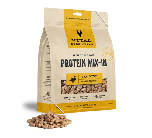 Vital Essentials 8207 Freeze Dried Raw Protein Mix-In Dog Food Topper, Duck Mini Nibs Topper cover