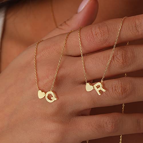 Chesky Heart Initial Necklaces For Women Girls, 14K Gold Filled Heart Pendant Necklace Simple Cute Necklaces For Teen Girls Initial With Q Dainty Personalized Necklace For Girls Gold Jewelry Gift For Girls Kids #TOP4