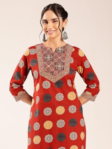 Image of Vbuyz Women's Printed & Hand Work Straight Cotton Blend Parrot Green Kurta,Pant with Dupatta | Kurta Set with Dupatta for Women | Suit Set | Ethnic Set | Printed Kurta Set | Salwar Set for Women