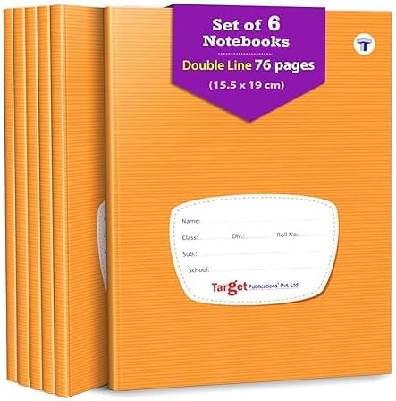 TARGET PUBLICATIONS Double Line Notebooks for Kids | 76 Ruled Pages | Small Two Line Notebook Hard Brown Cover 15.5 cm x19 cm Approx | Pack of 6 Books | GSM 57
