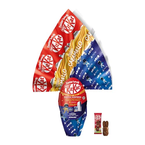 KITKAT Uovo di Pasqua 2025 Cioccolato al Latte al Caramello con Sorpresa e 1 KitKat Bunny 240g - Immagine 1