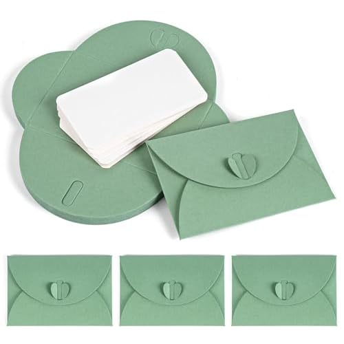ABSOFINE 25Pcs Mini Envelopes with Heart Clasp 4.1x2.8 inch Cute Kraft Paper Envelopes Gift Card Holders, Small Envelope with Blank Cards for Business Cards Weddings Favors Greeting Cards(Sa