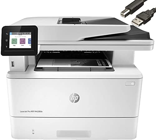 HP Laserjet Pro MFP M428fdn Monochrome Laser All-in-One Printer, Print Scan Copy Fax, Automatic 2-Sided Printing, 40 ppm, 250-sheet, 1200 x 1200 dpi, 512 MB, Bundle with JAWFOAL Printer Cable
