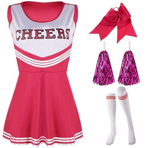 Costume de pom-pom girl complet avec pompons multicolores du XS au XXL