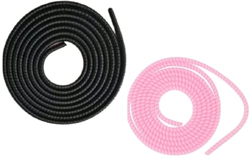 Image of Spiral Cable Protector, Data Cable Protective Sleeve, Headphone Saver, Charger Protective Cover, Wire Repair /Strain Relief Cable Wrap Tube for USB Data Cable Headphone Cable (Jet Black+Pink)