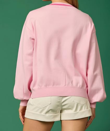 Image of Women Sequin Nutcracker Cardigan Funny Bow Tie Ugly Christmas Sweater Cute Open Front Knitted Long Sleeve Party Top Pink