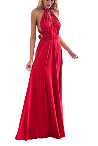 Clothink Women Red Convertible Wrap Bandage Bridesmaid Dress S