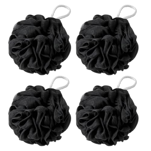 Flintronic 4 Pièces Éponge de Bain, 50g Fleur de Douche Recyclées, Maille Moussante Fleur de Douche Lavable, Fleur de Bain Loofah Unisex, pour Exfolier La Peau Nettoyer La Peau Apaisante