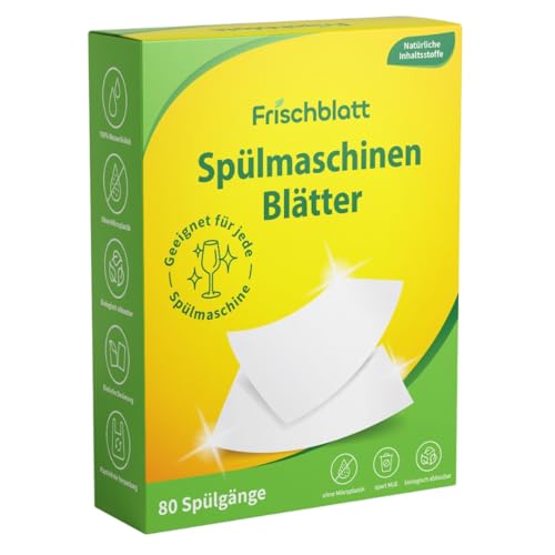 Frischblatt Spülmaschinen Blätter | natürliche Spülmittel Streifen biologisch abbaubar ohne Plastik | Spülmaschinentabs-Ersatz (80 Spülgänge Zitrone)