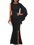 Women's Elegant One Bell Sleeve Side Split Long Paty Mermaid Formal Dress