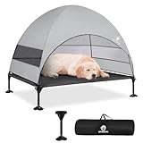 Elevated Dog Bed with Upgraded Canopy, Raised Outdoor Dog Tent with Powerful Anti-Slip Feet, Portable Pet Cot with Larger Shade, Raised Cooling Bed for Camping, Backyard, Beach, Poolside