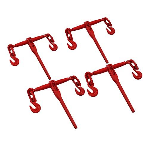 4 Pcs Chain Binders 3/8''-1/2'' Load Binder Set with Adjustable Hooks, 9200 lbs Heavy Duty Ratcheting Chain and Binder Grade 70 Ratchet Binders for Towing
