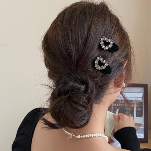 Pinzas para el cabello en forma de corazón con pedrería negra para mujeres y niñas, pasadores para boda y accesorios para el cabello miniatura 2