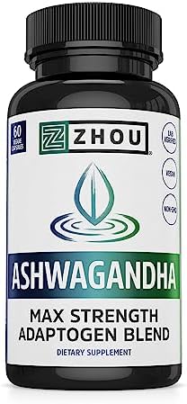 Zhou Ashwagandha – Ashwagandha and Rhodiola for Women & Men, Adaptogen Ashwaganda Extract 1200 mg with Black Pepper, Adaptogenic Support Supplement for Calm, Mood, Sleep – 60 Vegan Capsules