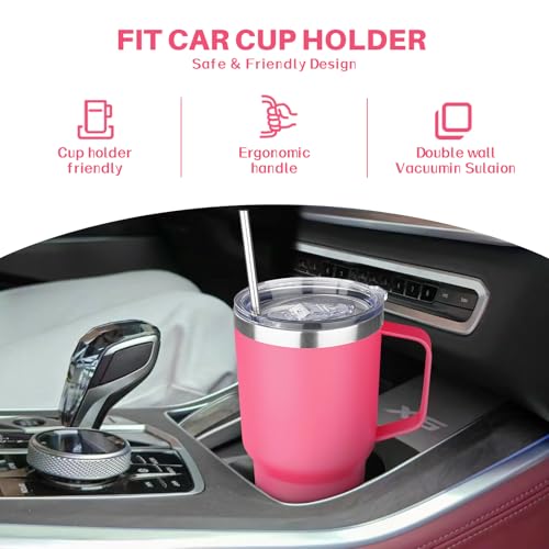 Image of 30 oz Tumbler with Handle, Stainless Steel Insulated Tumbler with Lid and Straw, Double Wall Vacuum Coffee Mug Tumbler, Insulated Coffee Thermal Cup for Cold and Hot (Peach Pink)