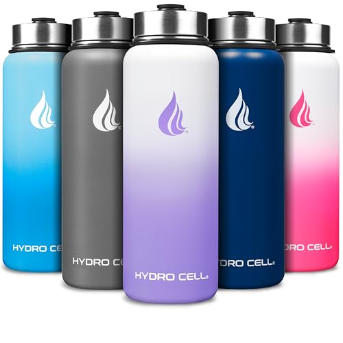 Image of HYDRO CELL Stainless Steel Insulated Water Bottle with Straw - For Cold & Hot Drinks - Metal Vacuum Flask with Screw Cap and Modern Leakproof Sport Thermos for Adults (Lavender /White 40oz)