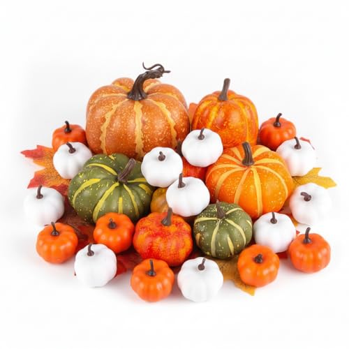 DomeStar 38PCS Fake Pumpkin Set, 36PCS Mini Pumpkins for Home