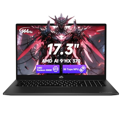 NIMO 17.3" Copilot+ AI Laptop, AMD Ryzen AI 9 HX 370 (Up to 5.1GHz), 16GB RAM 2TB SSD, Radeon 890M, 144Hz FHD Display, 100W Fast Charge, USB 4.0, Fingerprint, Win 11, Gaming & Business