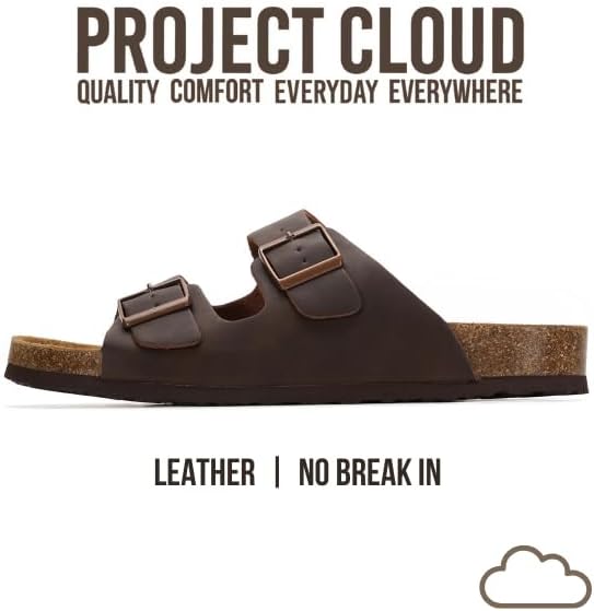 Project Cloud 100% Genuine Leather Mens Sandals - Memory Foam Insole & Cork Footbed Slides for Men Footwear - Non-Slip Summer Sandals for Men & Lightweight Mens Slides (Heritage) - Image 6