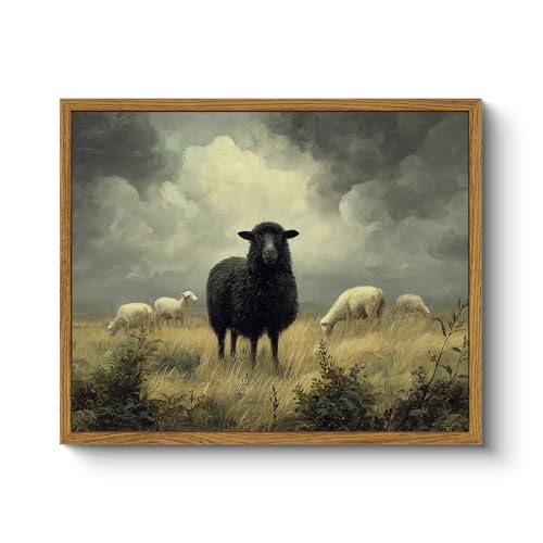 Image of ARPEOTCY Vintage Framed Canvas Wall Art, Farmhouse Black Sheep Wall Decor, Rustic Art Prints Home Decorations, Retro Antique Small Paintings for Living Room Bedroom Office Shelf Decor, 8x10 inch