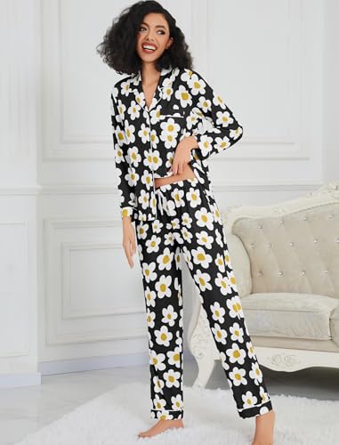 Image of SWOMOG Womens Pajamas Set Long Sleeve Sleepwear Button Down Nightwear Soft Cotton Pj Lounge Sets