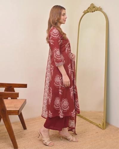 Image of Klosia Women Printed A-Line Kurta and Pant Set with Dupatta | Printed Kurta Set | A-Line Kurta Set | Women Kurta Sets | Summer Suit |