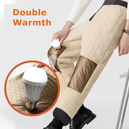 Men's Thermal Thick Fluff Lining Pants, Men's Fleece Lined Waterproof Windproof Warm Pants3