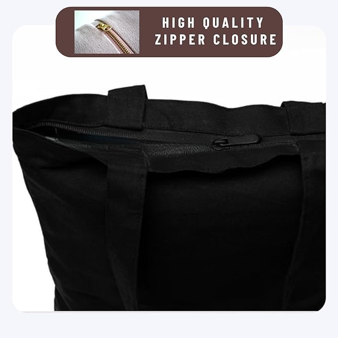 Image of ZORI Black Tote Bag With Pocket Printed Designed Canvas Tote Bags For Women large capacity,Tote bag For Shopping, College, Travel, More Canvas Handbag For Unisex Bag