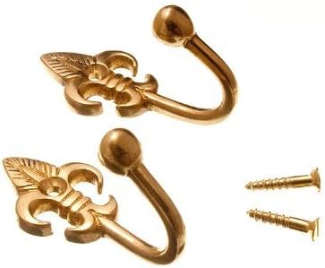 8 of Curtain Tie Back Hold Hooks Fleur De LYS Ball End Brass + Screws