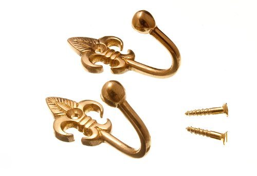 DIRECT HARDWARE 8 of Curtain Tie Back Hold Hooks Fleur De LYS Ball End Brass + Screws