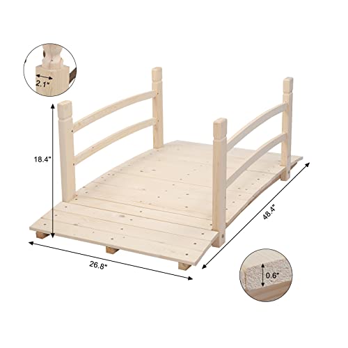 image for VINGLI 4 ft Garden Bridge, Arch Walkway Wooden Bridge with Safety Rail