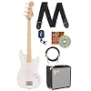 Fender Squier Sonic Bronco Bass Guitar - Arctic White Bundle with Rumble 15 Bass Amplifier, Cable, Tuner, Strap, and Austin Bazaar Instructional DVD