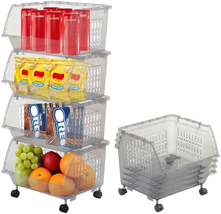 Amazon.com: Stackable Plastic Storage Basket, 3 Pack Foldable Closet ...