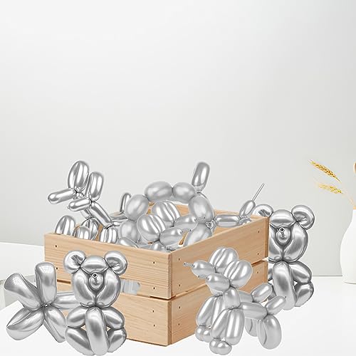 Image of 100 Pcs Silver 260 Balloons, Long Balloon for Tying Balloon Arch, Latex Animal Long Skinny Twisty Magic Balloon Twisting Art Kit for Home Office Game Banquet DIY Projects Party Decorations Supplies