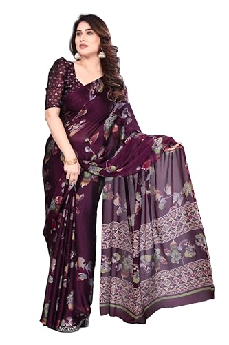 Image of SUPERLAXMI Women's Chiffon Floral Printed Saree with Blouse Piece