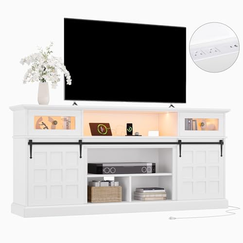 LGHM 70'' Farmhouse TV Stand with LED Light, Entertainment Center
