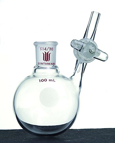 Kemtech F534100 Synthware Round Bottom Reaction Flask with Glass Stopcock, 100 mL, 24/40 Joint