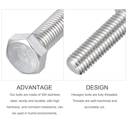 Image of METALLIXITY Hex Bolts (M12-1.75x40mm) 5Pcs, 304 Stainless Steel Coarse Fully Threaded Hex Head Screw Bolt Machine Screws - for Furniture Repair, Silver
