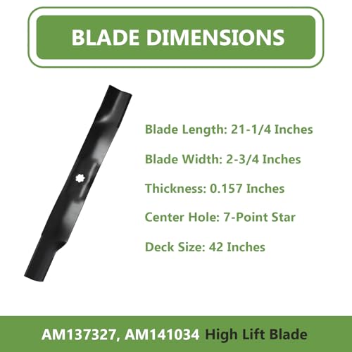 KANXAJJY (2PCS) AM137327 High Lift Lawn Mower Blades - Replace John Deere AM141032 AM141034 M154061 M154062 - Fits X300 X145 D105 D125 D130 LA135 LT160 Z225 EZtrak - for 42" Deck Lawn Mower - Image 3
