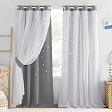 Picture of NICETOWN Blackout Curtains with Sheer 84 Inches Long, Grommet Thermal Insulated Mix & Match Double Layer Window Kids Curtains for Bedroom, Living Room, 2 Panels, Silver Grey, 52W x 84L