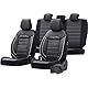 Universelle Leder/Stoff Sitzbezüge ’Comfortline’ Schwarz/Grau + Weißes Rand - 11-Teilig- - kompatibel mit Side-Airbags