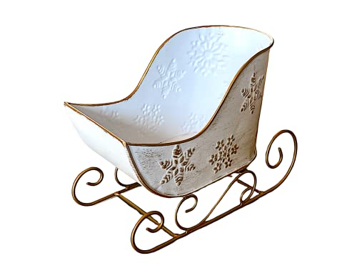 Stc World Christmas Sleigh Metal Ornament Small Candy Storage Gift Tabletop Centerpiece Mantel Fireplace (White Snowflake) #TOP1