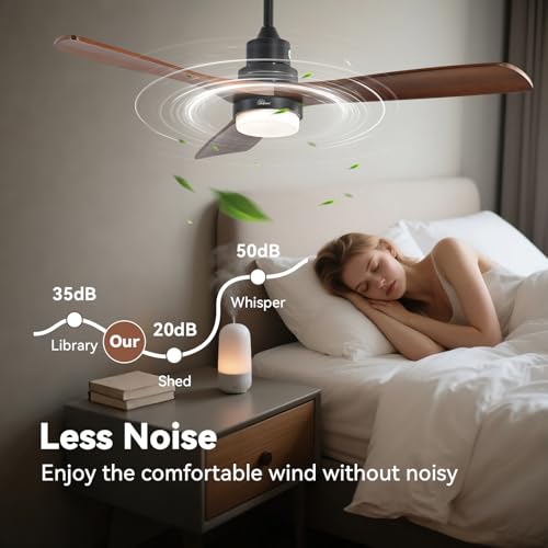 Image of Sofucor Smart Ceiling Fan, 52 inch Low Profile Ceiling Fans with Lights and Remote, Compatible with Alexa /Google /App, 3-Color Light 6-Speed DC Motor Reversible Timer for Bedroom Living Room Patio Outdoor