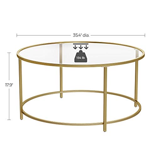 Vasagle Round Coffee Table, 35.4-Inch Dia. Glass Table With Golden Steel Frame, Living Room Table, Sofa Table, Robust Tempered Glass, Stable, Gold Ulgt21G #TOP2