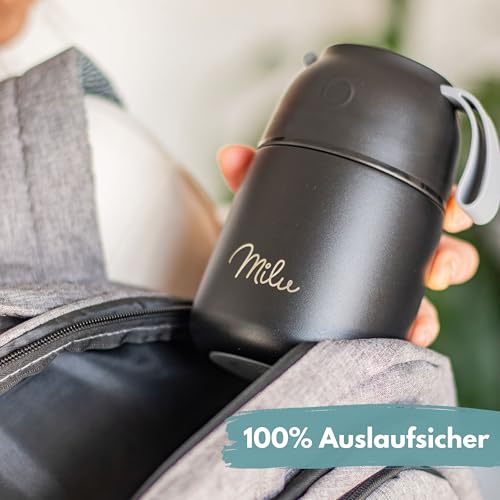 Image of Milu Insulated Food Boxes 450ml I 650ml I 800ml, Insulated Hot Meal Box, Double Layer Stainless Steel Folding Spoon for School, Office (800ml /Black)