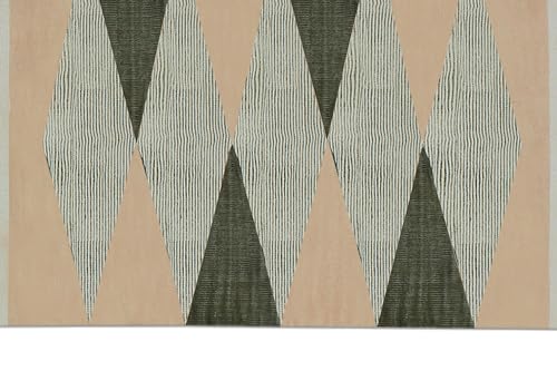 Tapis couloir géométrique coton lavable supprime saleté sol beige vert - 7