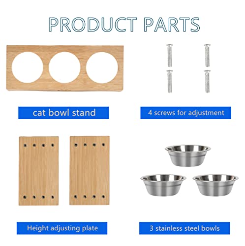 Jazuiha Elevated Cat Food Bowls,Raised Tilted Cat Bowl Stand Set Of 3, Cat Feeding Station With Wooden Stand For Multiple Cats And Small Dog (Bamboo Wood Color) #TOP7