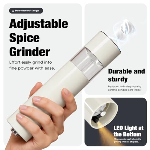 Miniatura 4 de Molinillo Eléctrico Para Sal Y 2pcs Pepper Grinder Tosquedad Ajustable Juego De Molinillo De Sal Y Molinillos De Pimienta Con Luz Led Molinillos De Sal Y Pimienta Operación Con Una Mano Blanco