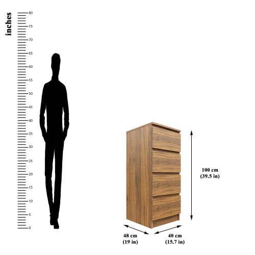 Image of VIKI Dresser with 4 Drawers, Chest of 4 Drawers,Clothes Storage, Organizer Unit for Bedroom, Hallway, Entryway,Easy Pull Drawers, Width 40cms, Brussel Walnut Colour | 1 Year Warranty